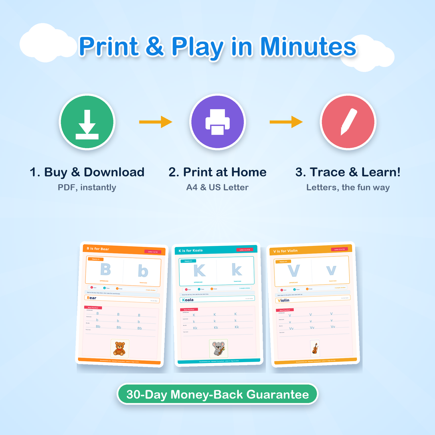 Print at home instant download letter tracing worksheets for toddlers