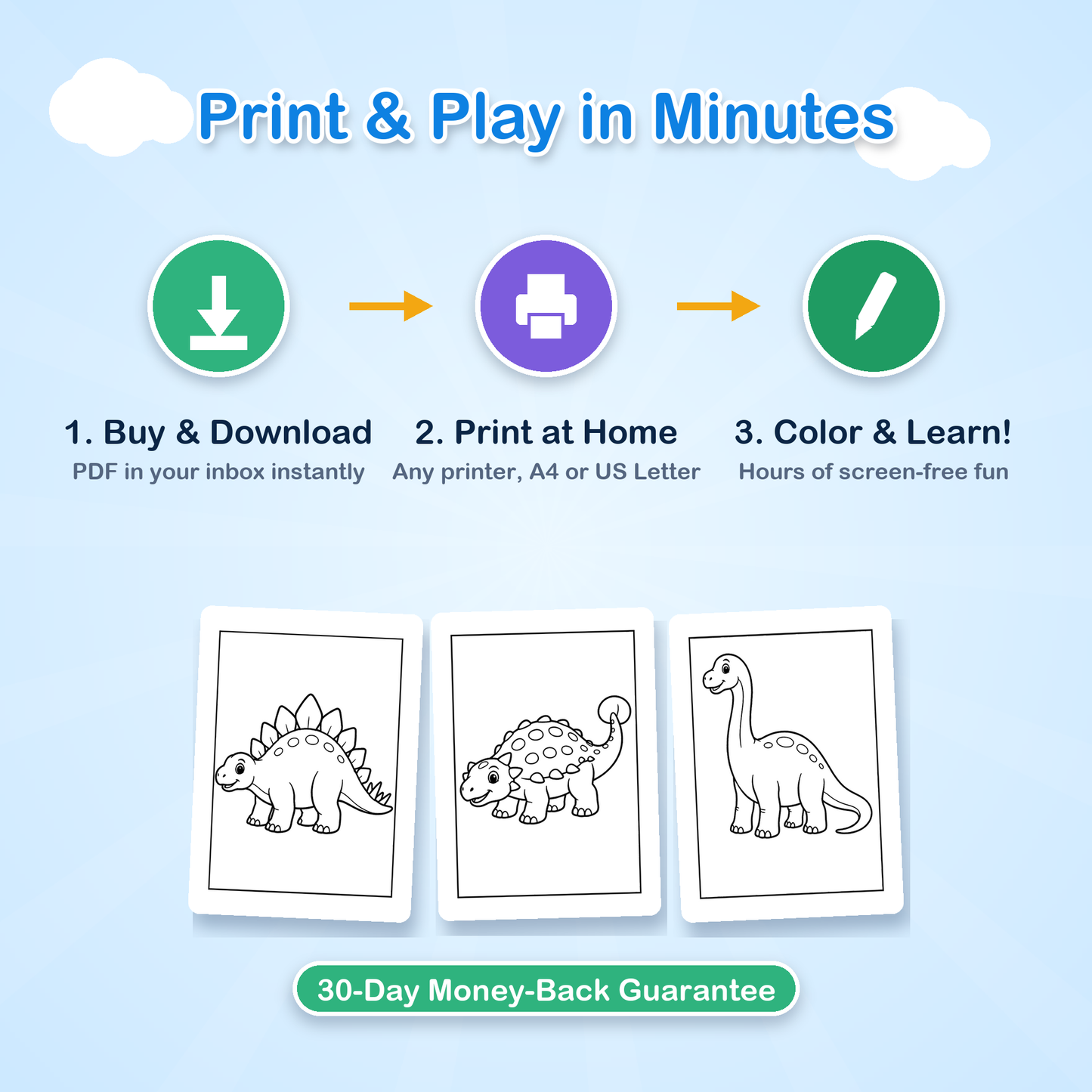 Print at home instant download dinosaur coloring pages for kids