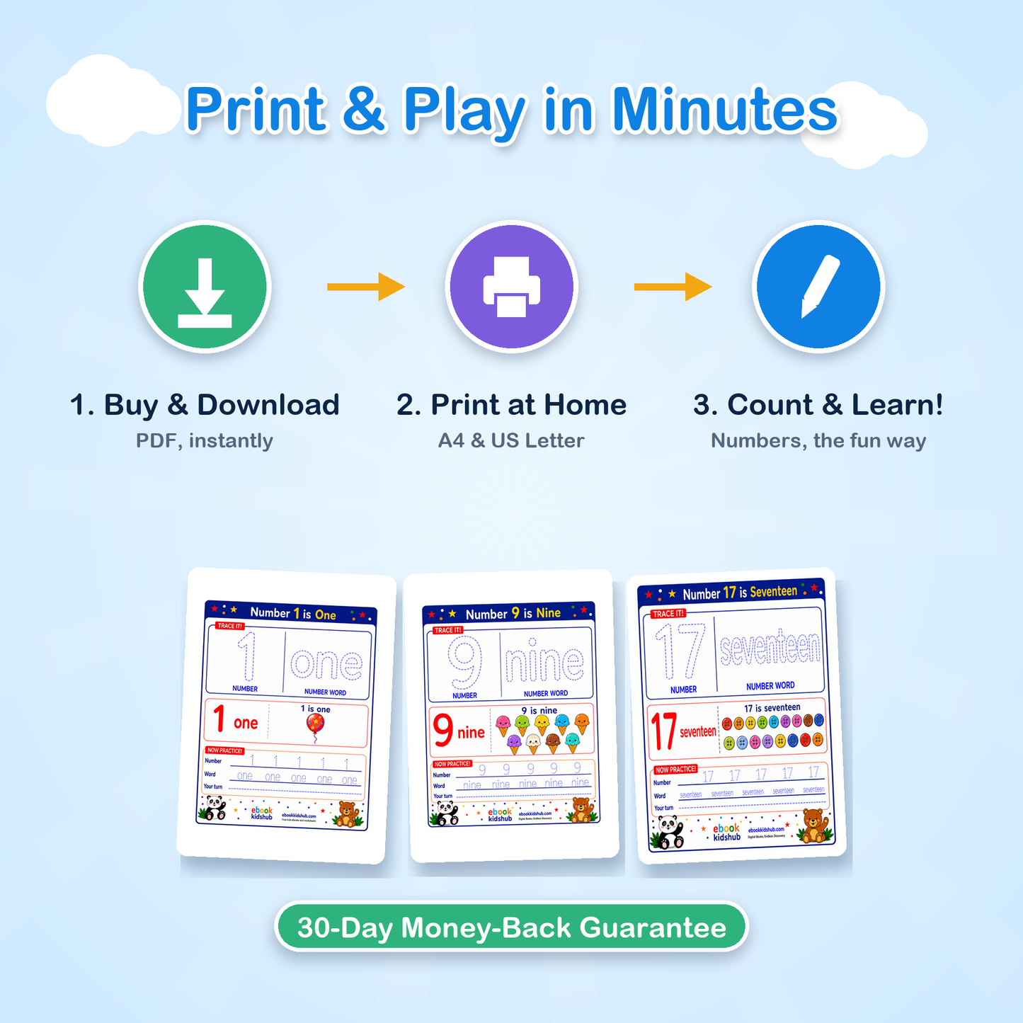 Print at home instant download number tracing worksheets for kids