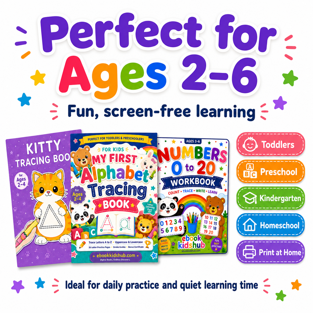 Early Learning Printable Workbook Bundle – 3 Kids PDF Workbooks | Ages 2–6