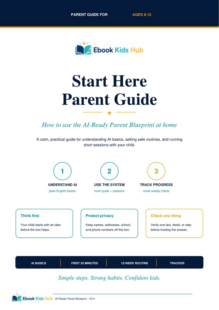 Real page — Start Here Parent Guide cover