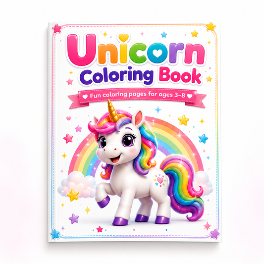 Unicorn Coloring Book for Kids – 12 Printable Coloring Pages PDF | Ages 3–8