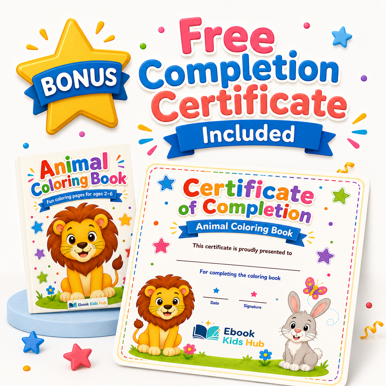 Animal Coloring Book for Kids – 12 Printable Coloring Pages PDF | Ages 2–6