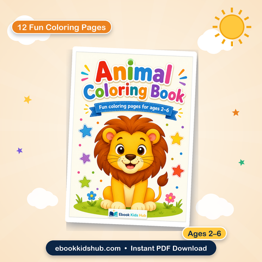 Animal Coloring Book for Kids – 12 Printable Coloring Pages PDF | Ages 2–6