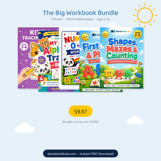 The Big Workbook Bundle - 5 Printable Workbooks, 134 Pages | Ages 2-6