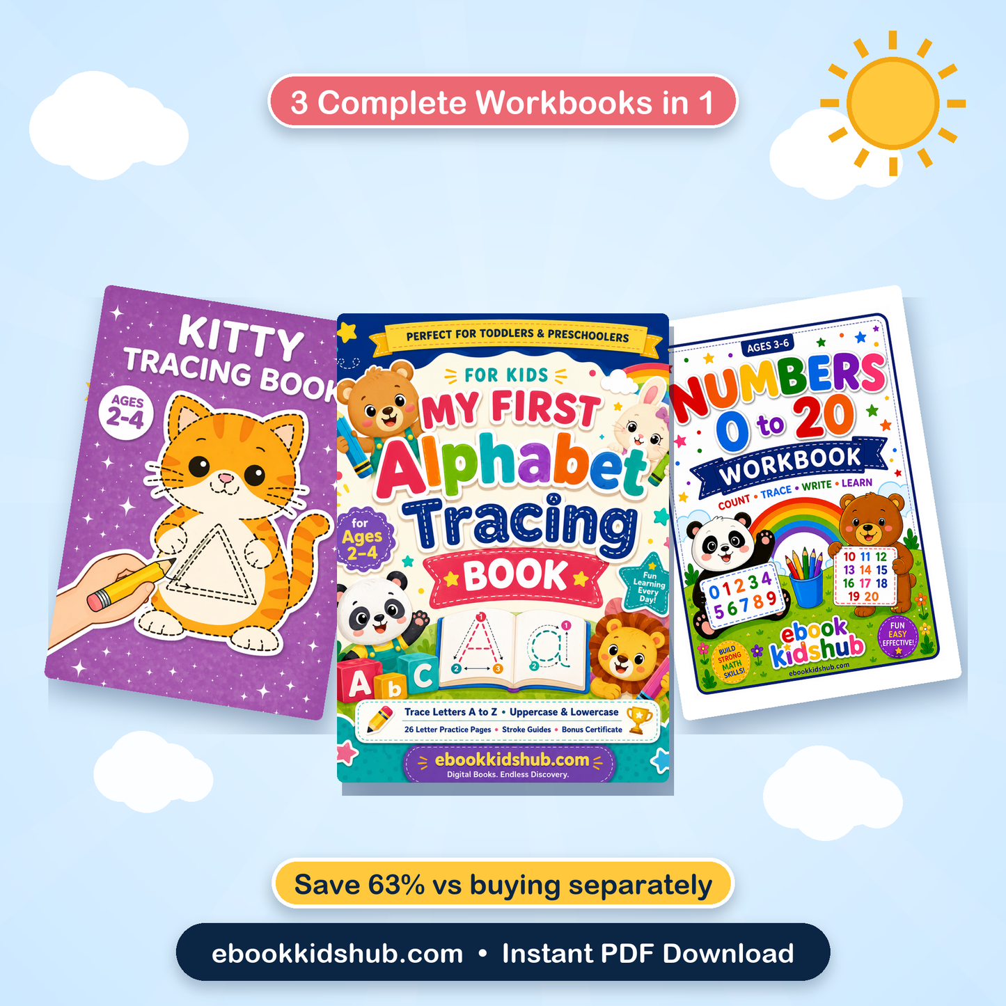 Early Learning Printable Workbook Bundle – 3 Kids PDF Workbooks | Ages 2–6