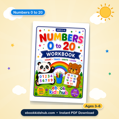 Numbers 0 to 20 workbook for kids ages 3-6 printable PDF cover
