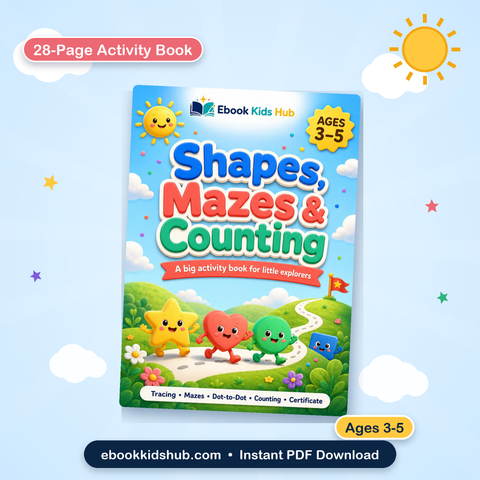 Shapes, Mazes & Counting Activity Book for Kids Ages 3–5 | 28-Page Printable PDF