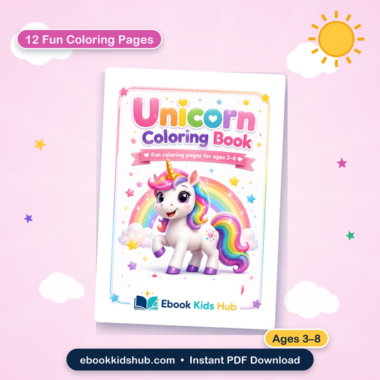 Unicorn Coloring Book for Kids – 12 Printable Coloring Pages PDF | Ages 3–8