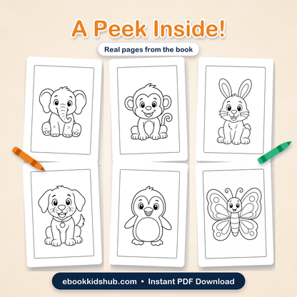 Real animal coloring pages preview from the printable PDF book