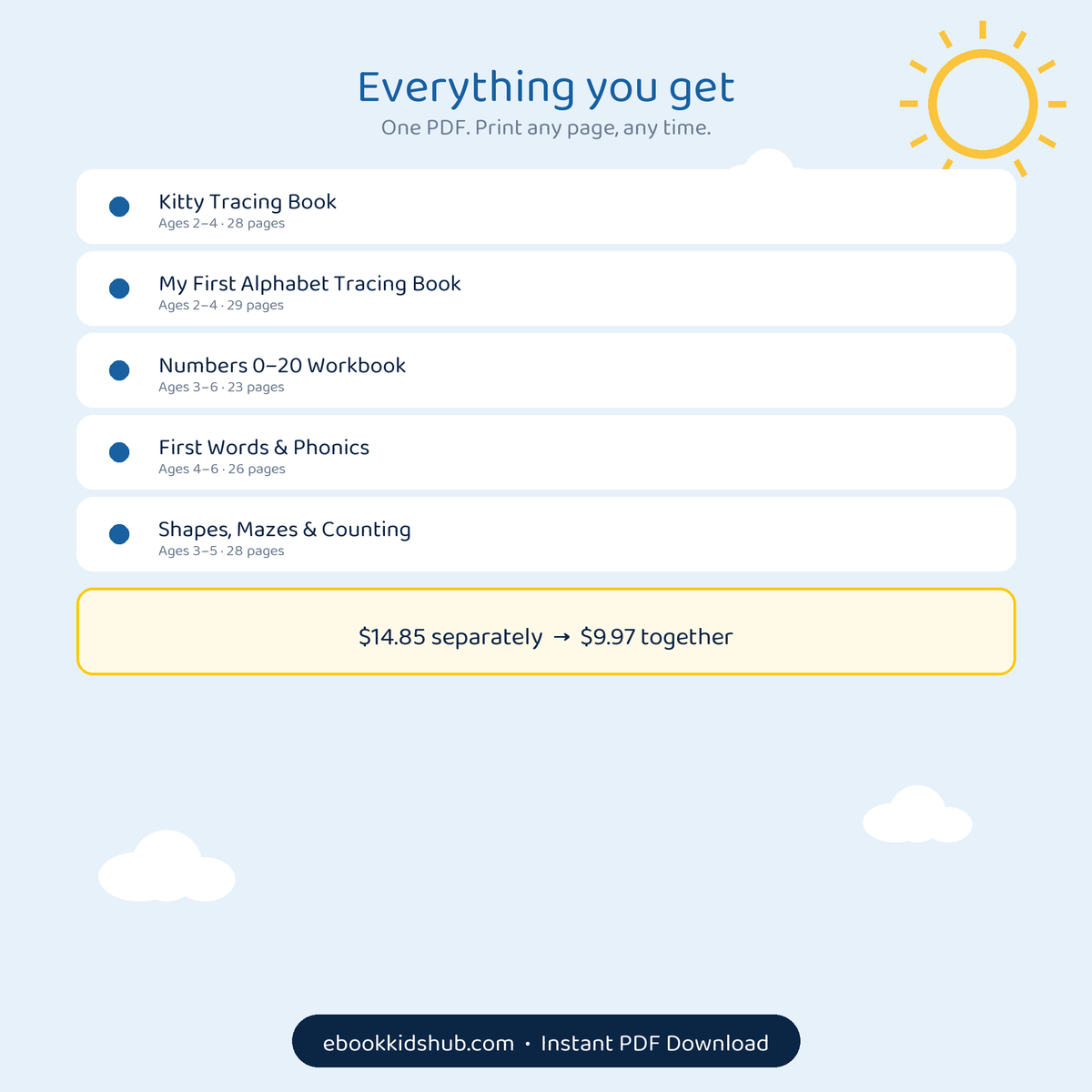 The Big Workbook Bundle - 5 Printable Workbooks, 134 Pages | Ages 2-6