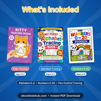 Whats included in the early learning bundle - alphabet numbers and kitty workbooks