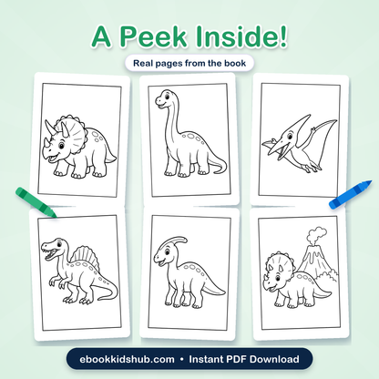 Real dinosaur coloring pages preview from the printable PDF book