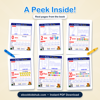 Real number tracing pages preview from the numbers 0-20 workbook PDF