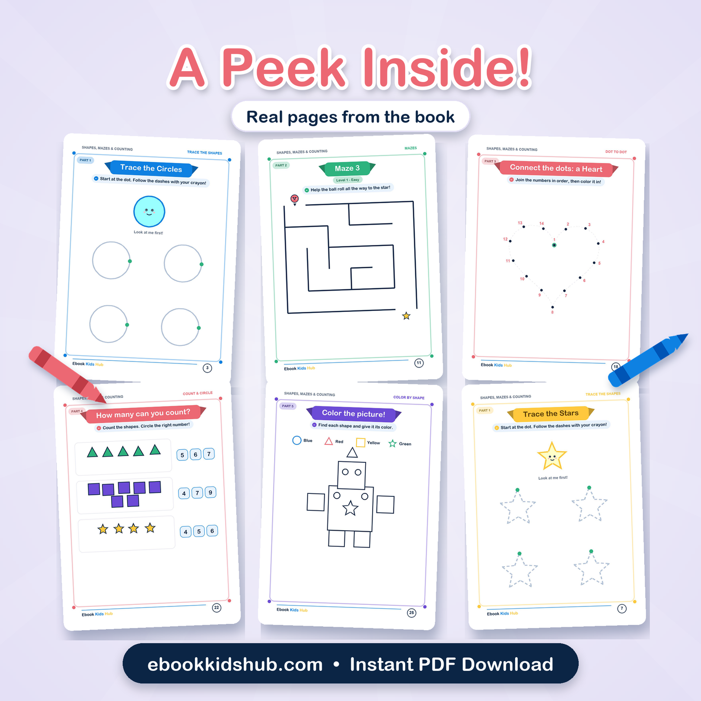 Shapes, Mazes & Counting Activity Book for Kids Ages 3–5 | 28-Page Printable PDF