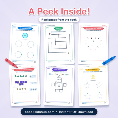 Shapes, Mazes & Counting Activity Book for Kids Ages 3–5 | 28-Page Printable PDF
