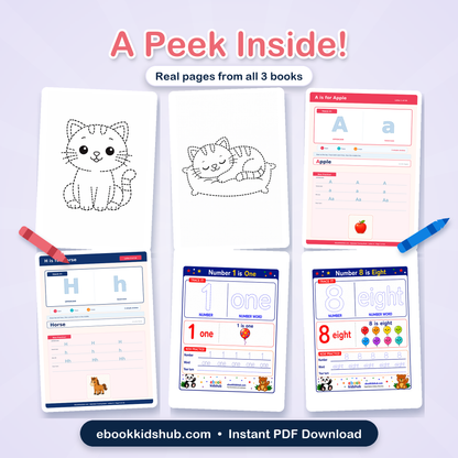 Early Learning Printable Workbook Bundle – 3 Kids PDF Workbooks | Ages 2–6