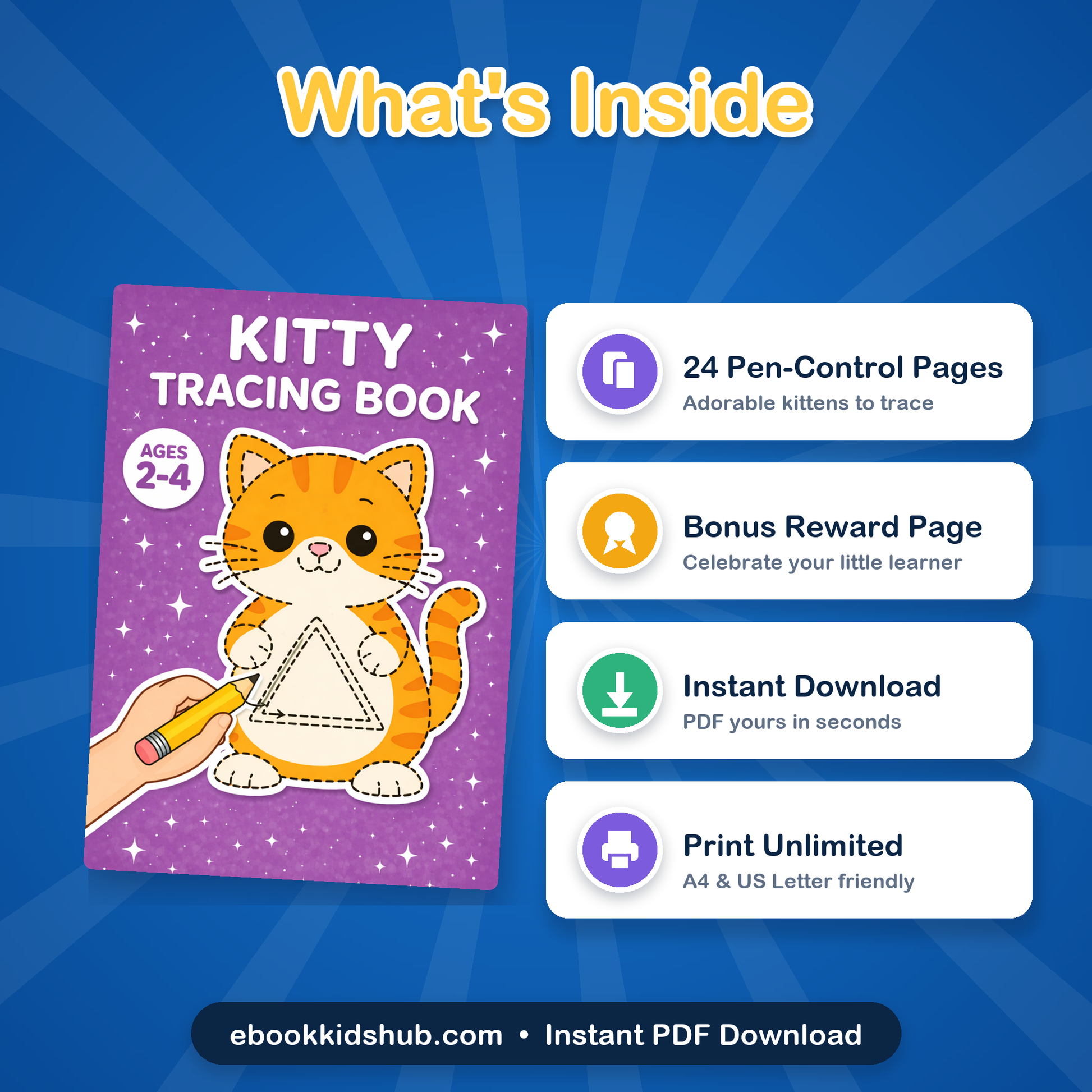 Whats inside the kitty tracing book - 24 kitten tracing pages for toddlers