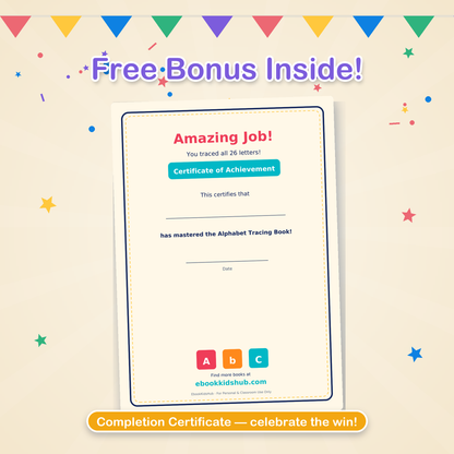Bonus certificate included in the alphabet tracing book PDF