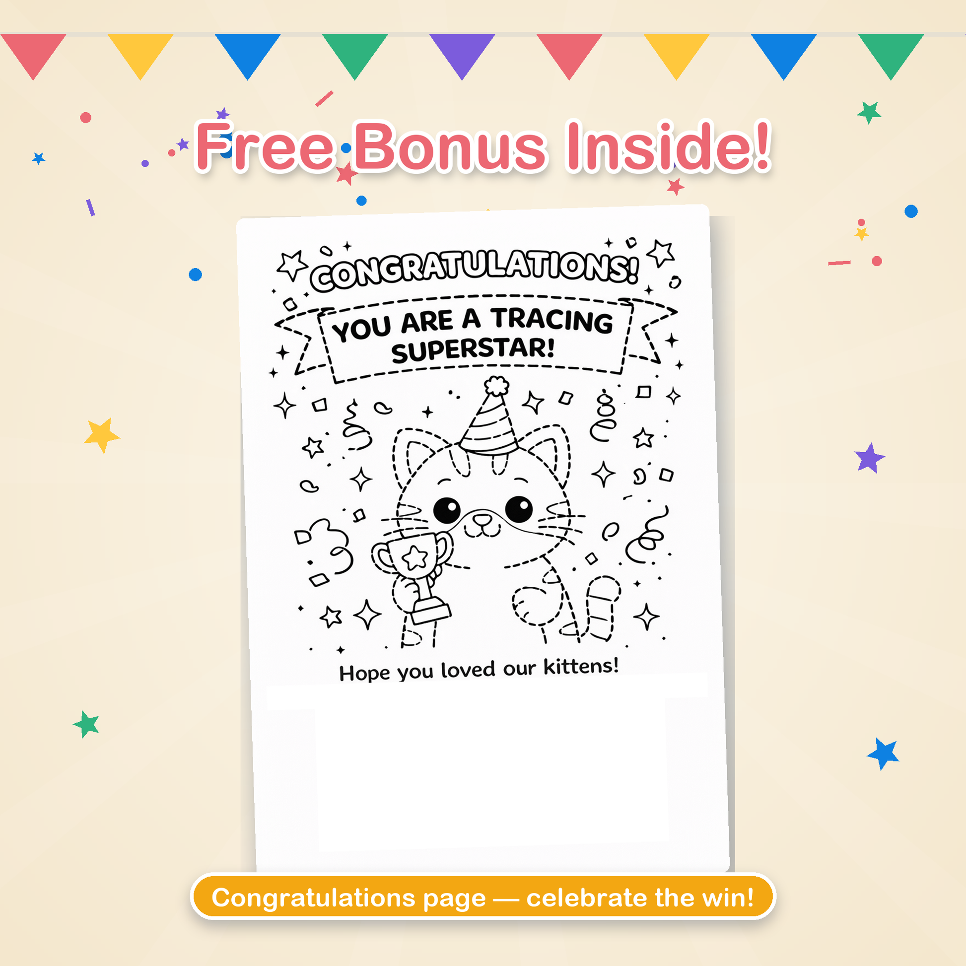 Tracing superstar congratulations page included in the kitty tracing book PDF