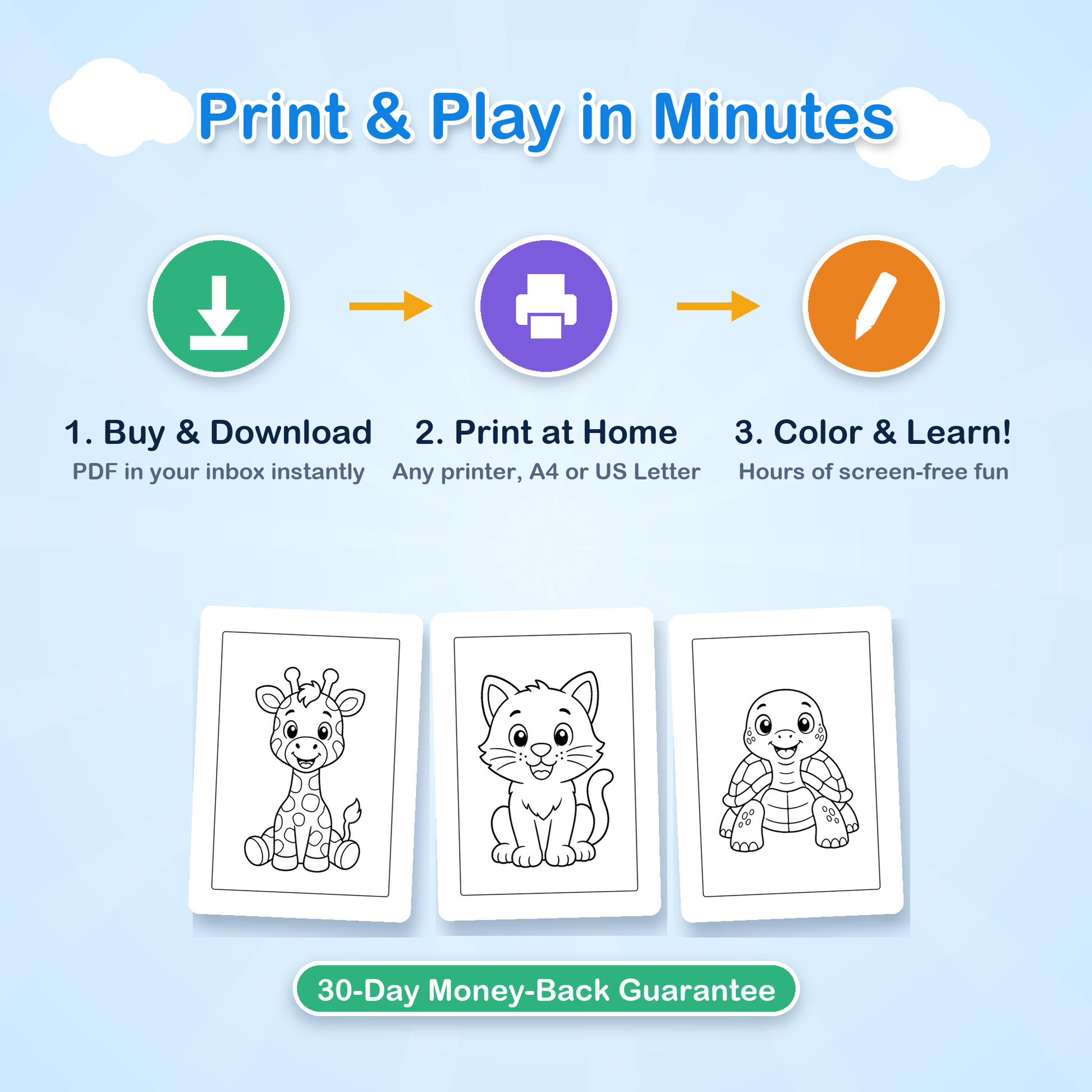 Print at home instant download animal coloring pages for kids