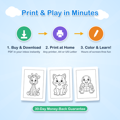 Print at home instant download animal coloring pages for kids
