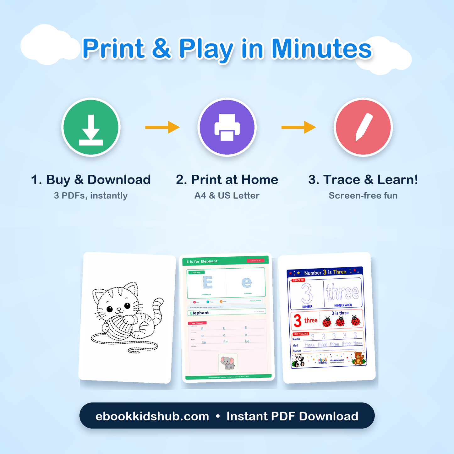 Early Learning Printable Workbook Bundle – 3 Kids PDF Workbooks | Ages 2–6