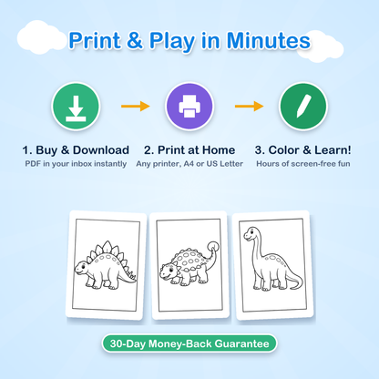 Print at home instant download dinosaur coloring pages for kids