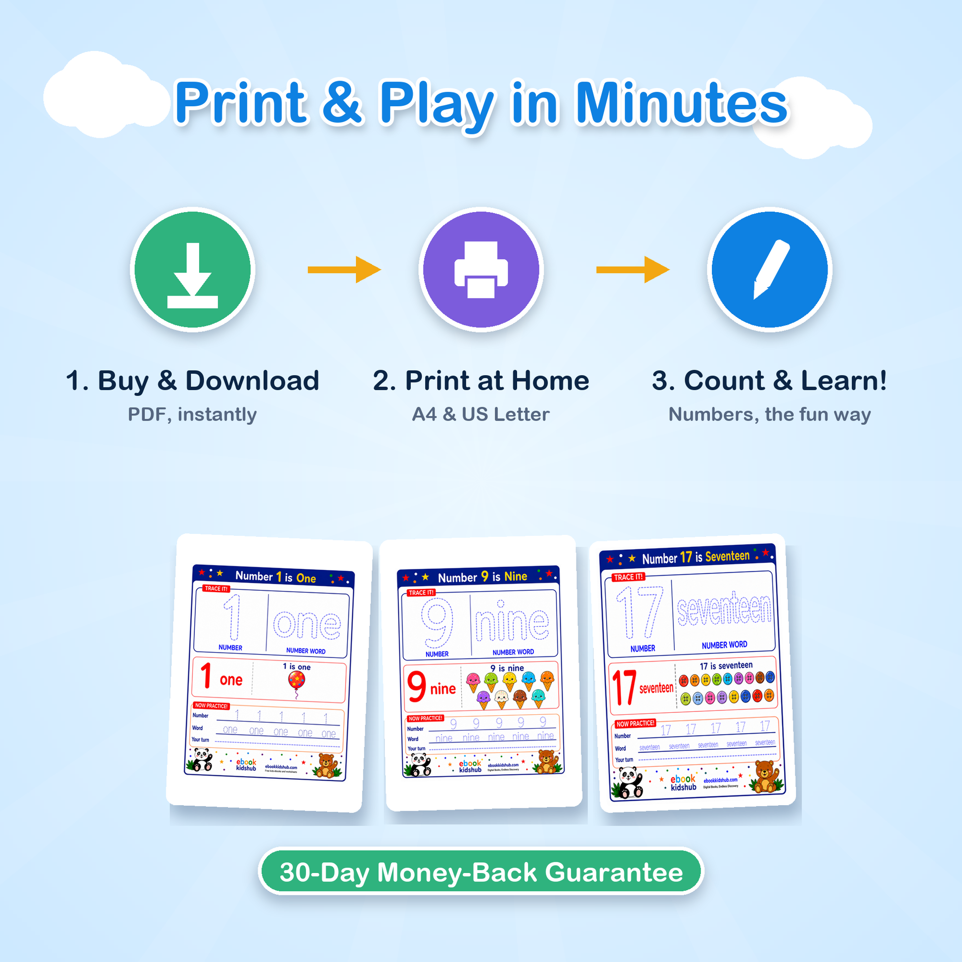 Print at home instant download number tracing worksheets for kids