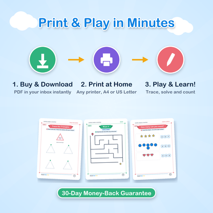 Shapes, Mazes & Counting Activity Book for Kids Ages 3–5 | 28-Page Printable PDF