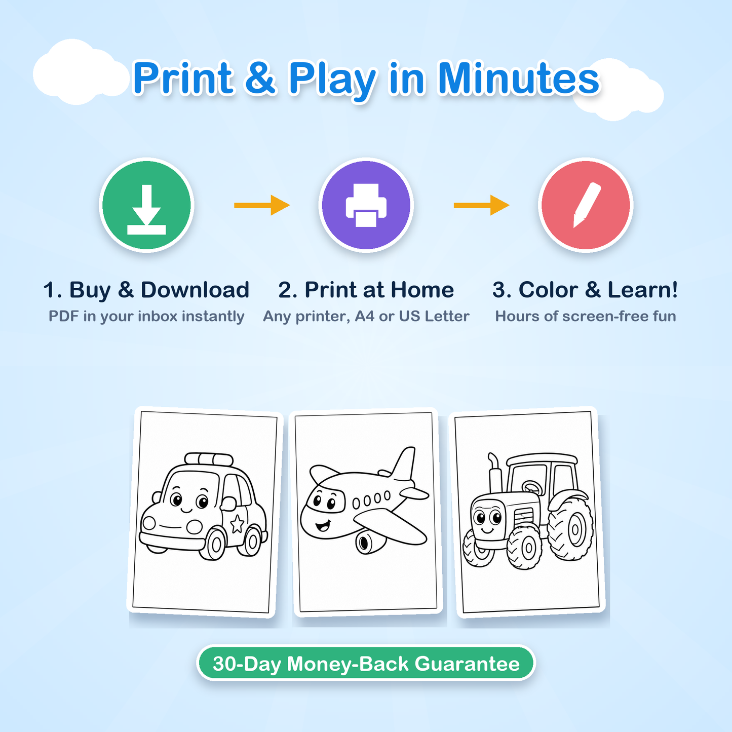 Print at home instant download vehicle coloring pages for kids