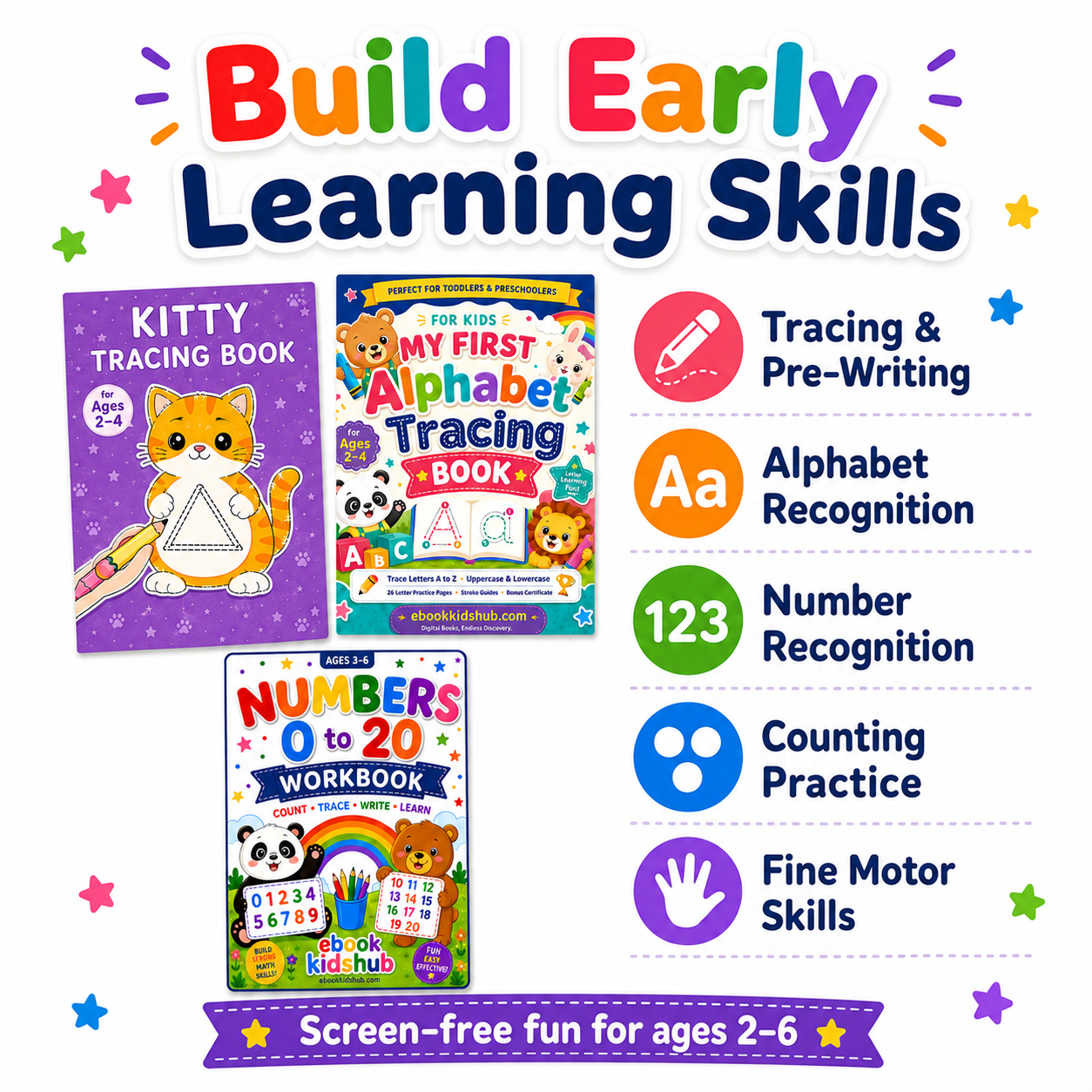 Early Learning Printable Workbook Bundle – 3 Kids PDF Workbooks | Ages 2–6