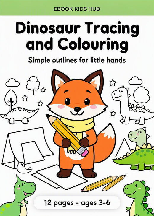 Dinosaur Tracing and Colouring 12 Page Printable Ages 3-6