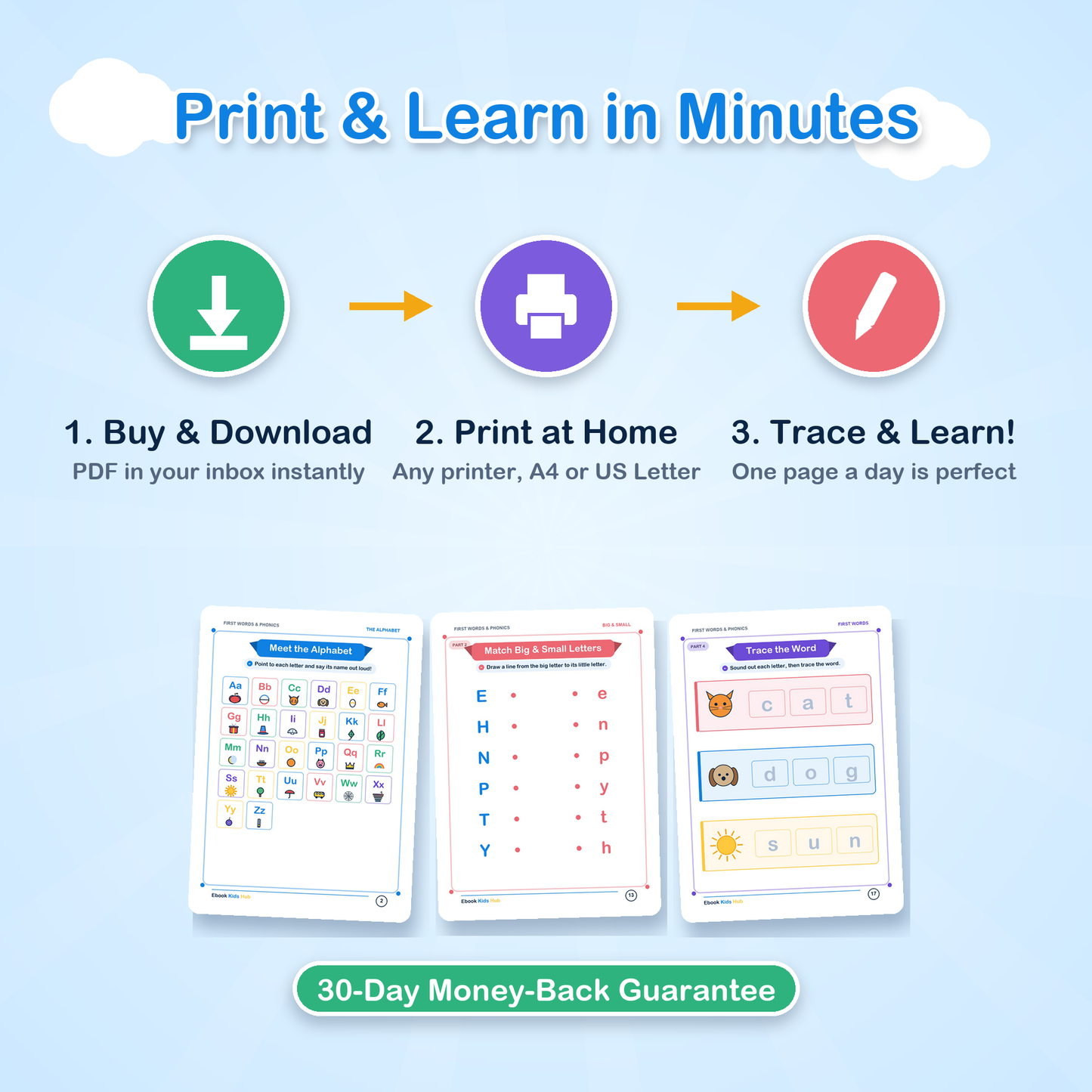 First Words & Phonics Activity Book for Kids Ages 4–6 | 26-Page Printable PDF