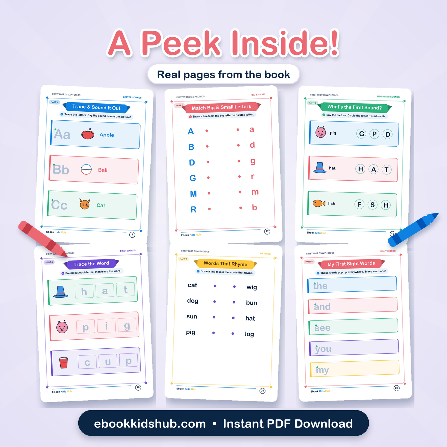 First Words & Phonics Activity Book for Kids Ages 4–6 | 26-Page Printable PDF