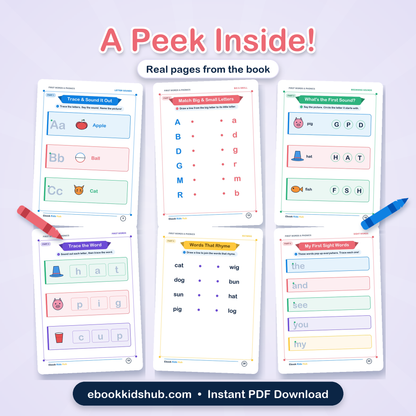 First Words & Phonics Activity Book for Kids Ages 4–6 | 26-Page Printable PDF