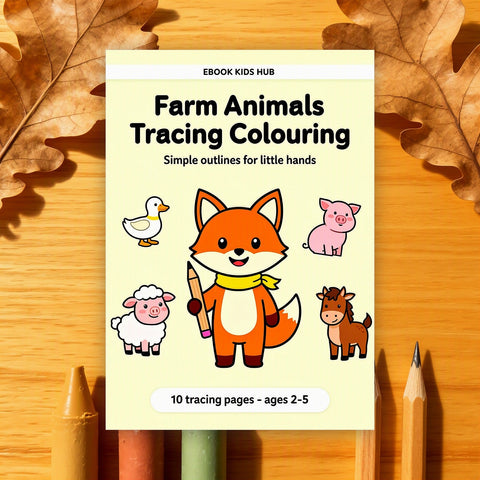 Farm Animals Tracing Colouring - 10 Tracing Pages, Ages 2-5