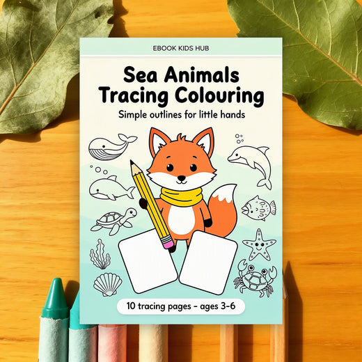 Sea Animals Tracing Colouring - 10 Tracing Pages, Ages 3-6