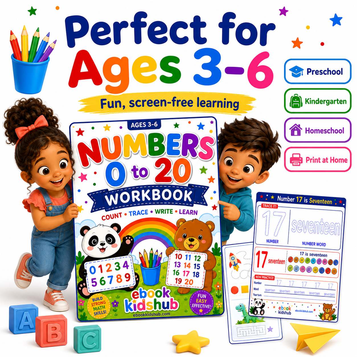 Numbers 0 to 20 Workbook PDF – Trace, Count, Write & Learn | Ages 3–6