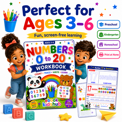 Numbers 0 to 20 Workbook PDF – Trace, Count, Write & Learn | Ages 3–6