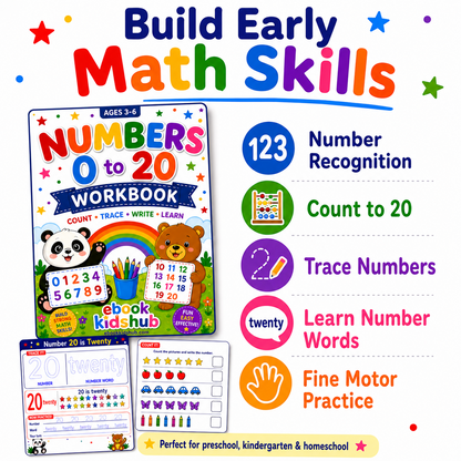 Numbers 0 to 20 Workbook PDF – Trace, Count, Write & Learn | Ages 3–6