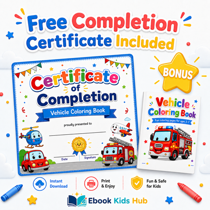 Vehicle Coloring Book for Kids – 12 Printable Coloring Pages PDF | Ages 2–7