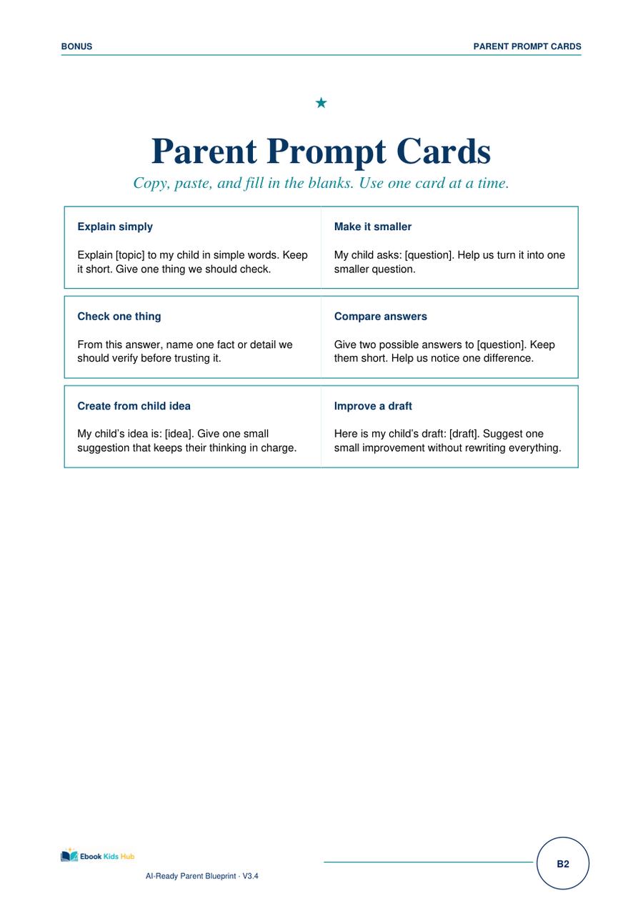Real page — Parent Prompt Cards